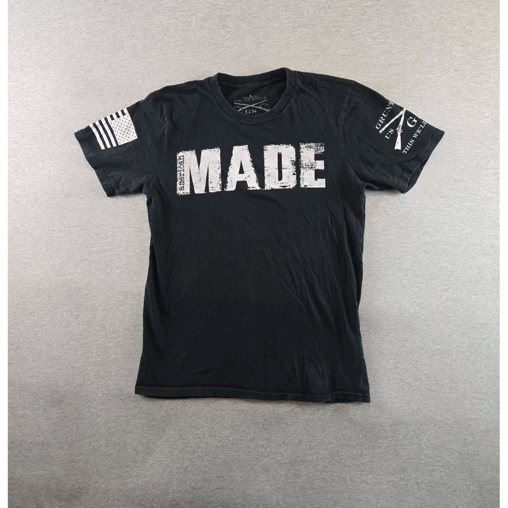 Grunt Style‎ Shirt Mens Medium Black White American Made Flag T Shirt USA